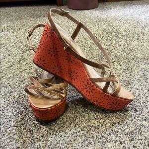 Orange Floral Wedge Sandals